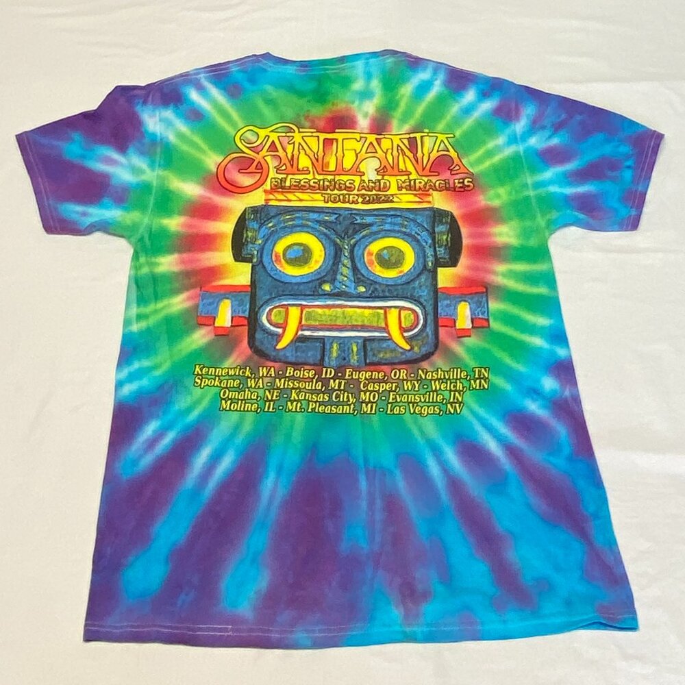 Carlos Santana 2022 Tour Tie Dye Double Sided Graphic L Blessings & Miracles Tee - Picture 11 of 13
